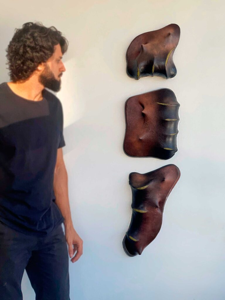 Obra de arte de Julio Primeiro - Anatercia, 2024 - Madeira, conduíte, tecido, resina e materiais diversos