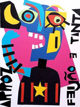 Obra de arte de Moisés Souza - Arroz, feijão e tinta - Colagem