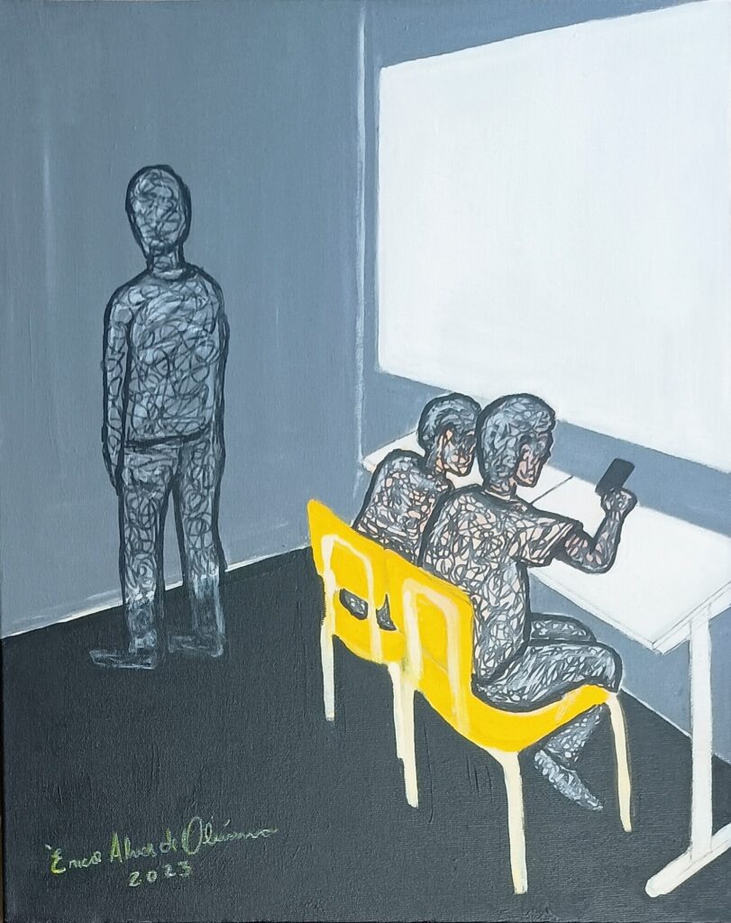 Obra de arte de Èrico Alves de Olíveira - Título: "Sem título" pertence a série "Escola". - Técnica Mista sobre tela