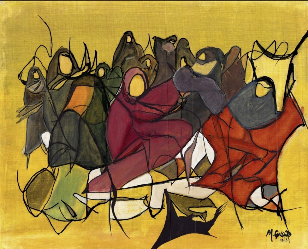 Obra de arte de Marcos Galdino - Mulheres de Véu - 2024 - Série: "Inconsciente" - Técnica autoral, mista em pigmentos resina e óleo.