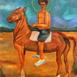Obra de arte de Bruno Henrique de Souza - O retorno do Anjo de Chinelo e meia (2023) - Acrílica sobre tela