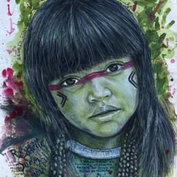 Obra de arte de Isabelle Nogueira - Yvoty, a flor que brota da terra - 2023 - Técnica mista sobre papel ( aquarela, guache, pastel seco e oleoso, lápis de cor e marcadores)