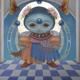 Obra de arte de J.R. Helios - Da Série: Transmigração - Alquimista. 2024 - Técnica mista: Óleo e folha de ouro sobre tela