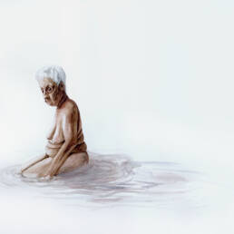 Obra de arte de Laura Alkmím - Seus pensamentos tem a cor da água 2024 - Aquarela sobre papel Montval