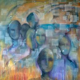 Obra de arte de Andrea Portela - Bolhas sociais, 2025 - Acrílica sobre tela